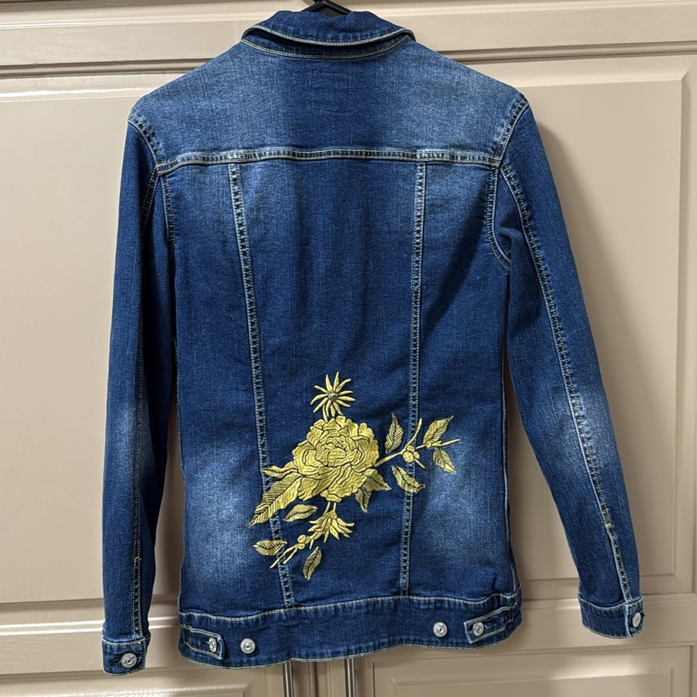 Lularoe Jean Jacket Womens with Gold Embroidery Flowers Size XS - Picture 4 of 9